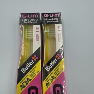 Butler GUM‎ 311 Yellow 3 Row Toothbrush Soft Bristle Velvet Tip Lot of 2